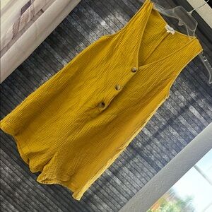 Yellow Button-Front Sleeveless Romper